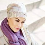 Chusta Basic Easy różowy nadruk z piaskowymi i różowymi paskami